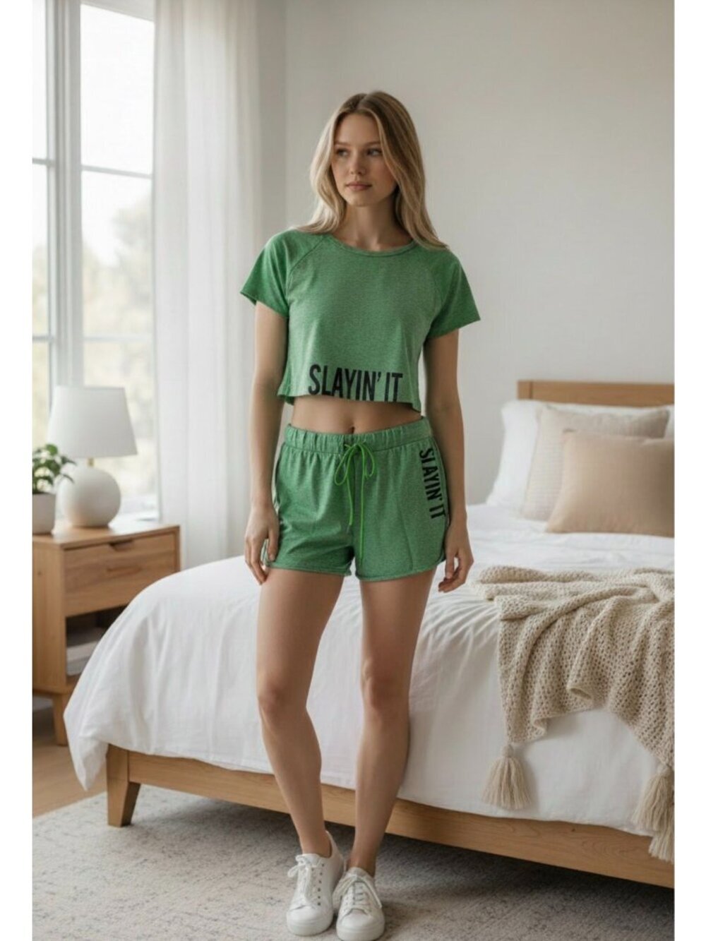 NWT Cupshe Slayin' It Green Crop Top & Shorts Lounge Set - Size: Extra Large